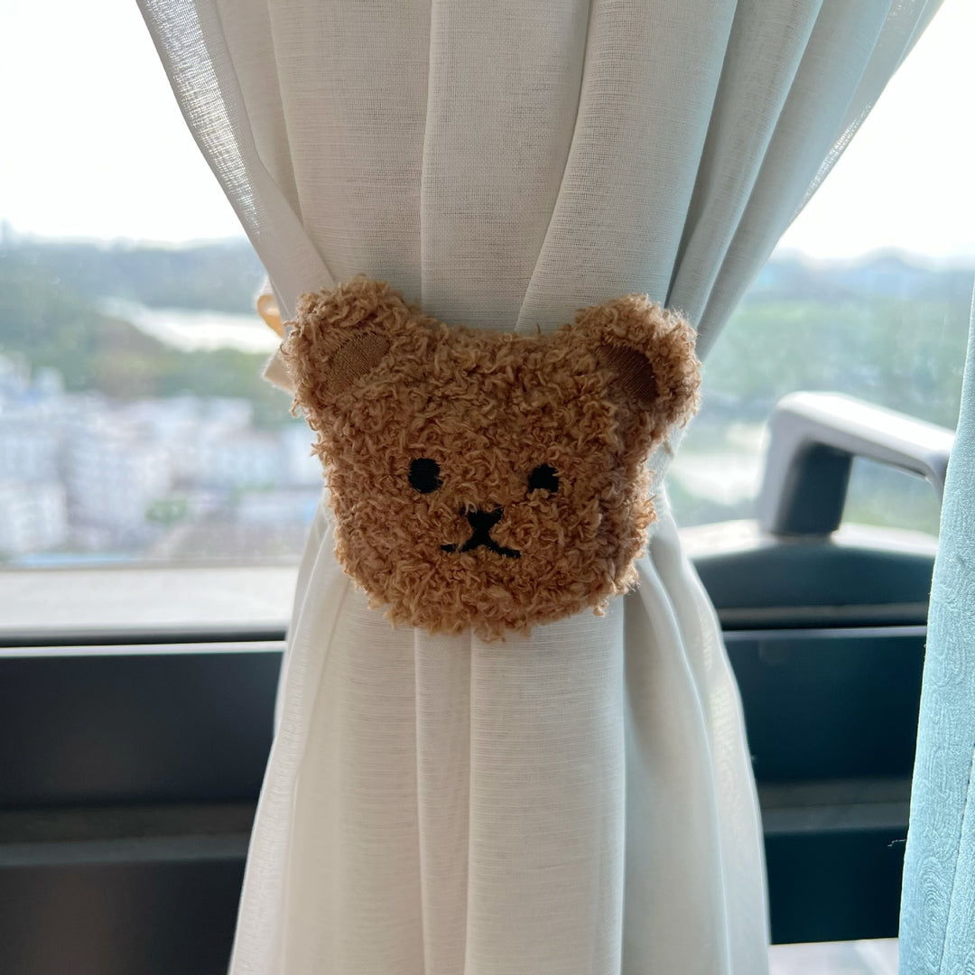 Plush Bear Curtain Tieback with Elastic Loop and Soft Teddy Face