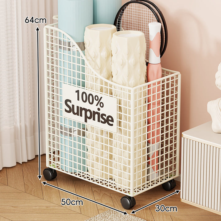 Tall Vertical Mesh Rolling Tub Storage Cart for Yoga Mats Umbrellas and Sports Gear