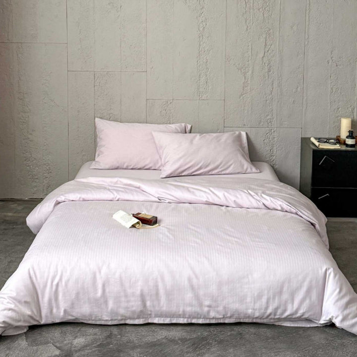 Minimalist Stripe-Textured Cotton Sateen Duvet Cover and Pillowcase Set with Hidden Zipper