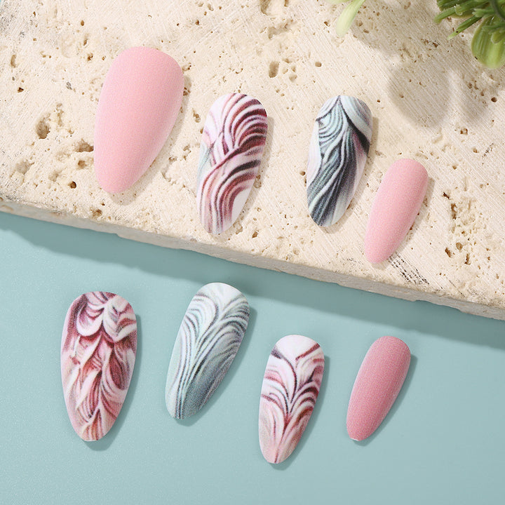 Artificial Nails Set with Modern Marble and Flower Patterns Stornfield