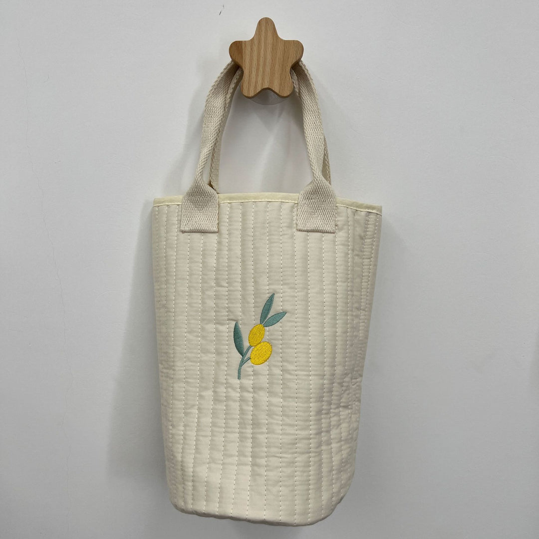 Quilted Cotton Tote Bag with Embroidered Tiger Applique and Reinforced Webbing Handles
