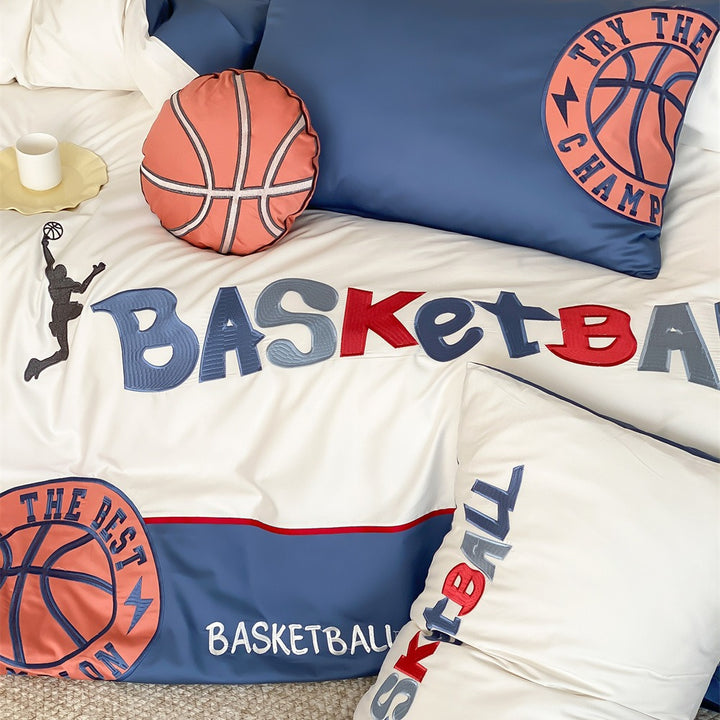 Basketball-Themed Cotton Sateen Duvet Cover Bedding Set with Printed Pillow Shams