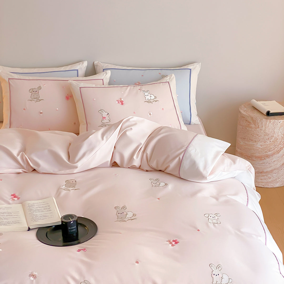 Bunny Embroidered Luxury Cotton Duvet Cover Set