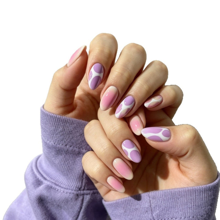 Artistic Glossy Press-On Nail Set with Decorative Abstract Patterns Stornfield