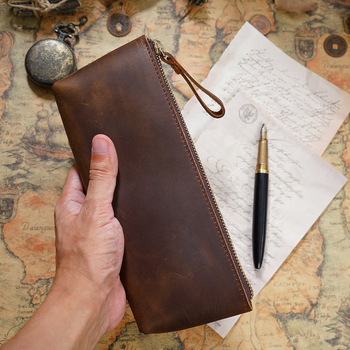 Leather Zippered Pencil Case