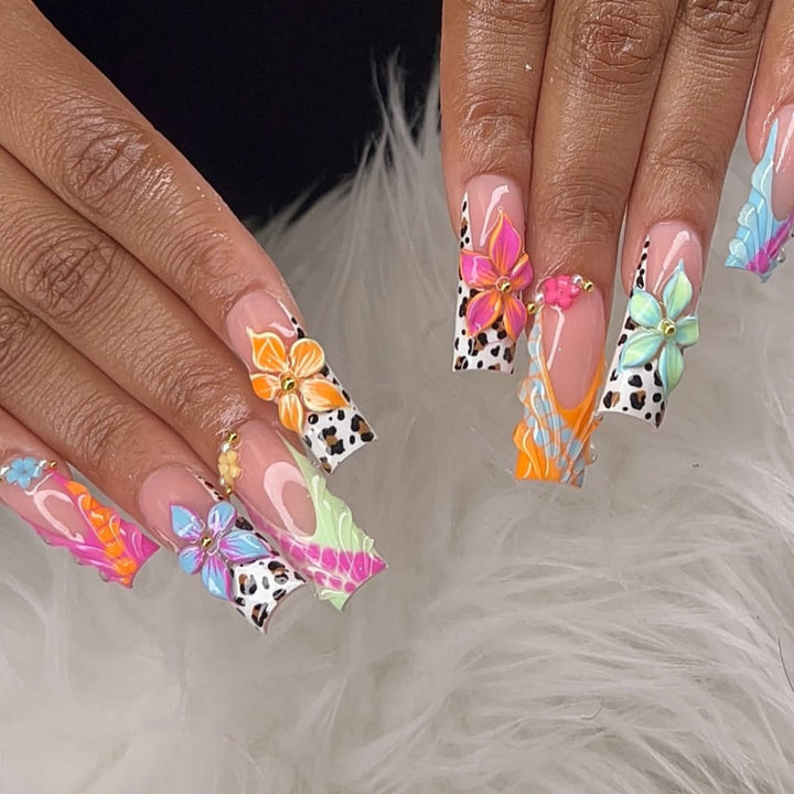 Vibrant Floral 3D Nail Art Extensions Stornfield