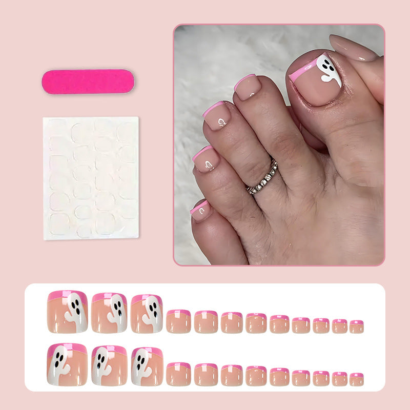 Nail Art Set with enchanting ghost and pink tip designs Stornfield