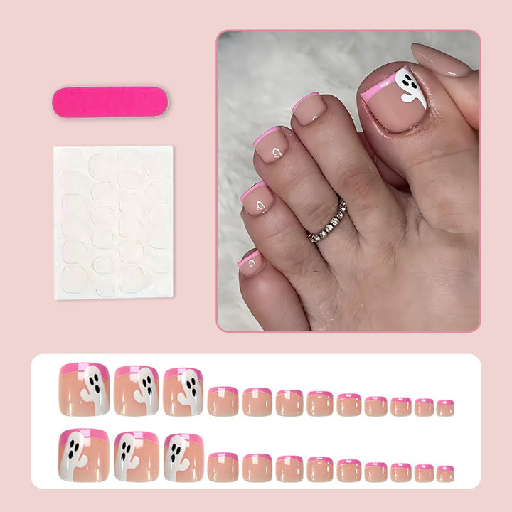 Nail Art Set with enchanting ghost and pink tip designs Stornfield