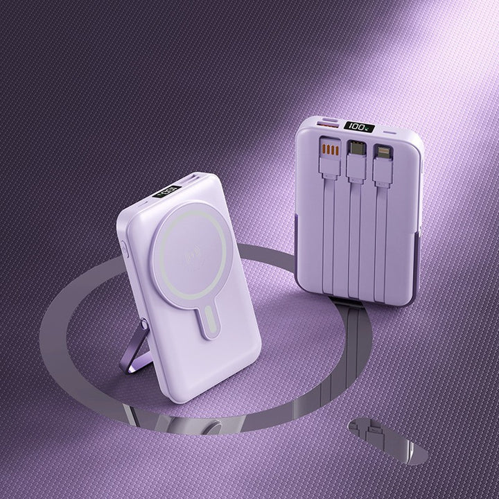 Portable power bank with integrated charging cable and wireless charging function Stornfield