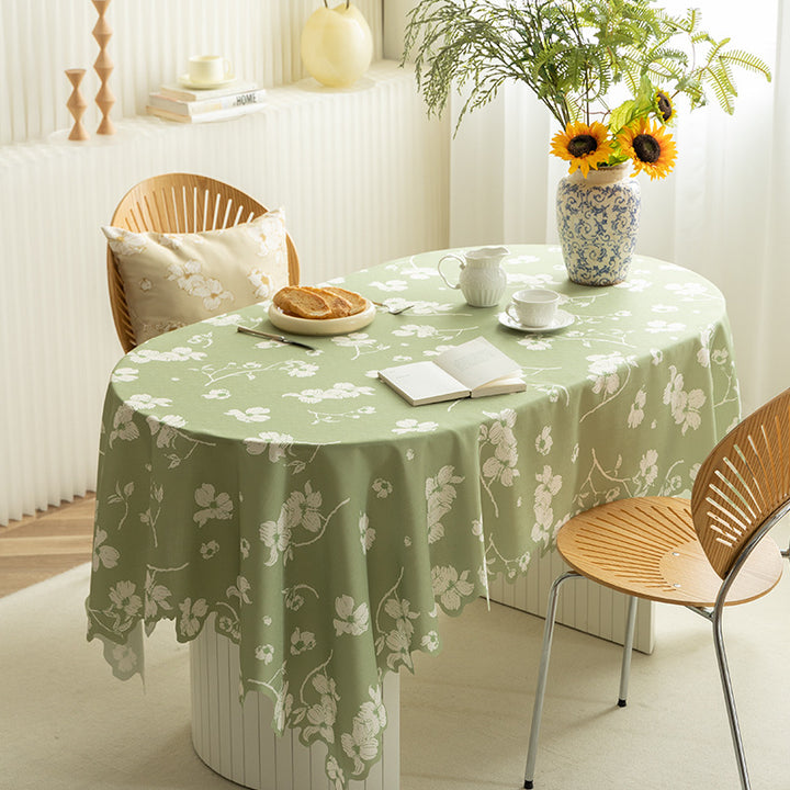 Rectangular tablecloth with olive branch pattern and wavy hem
