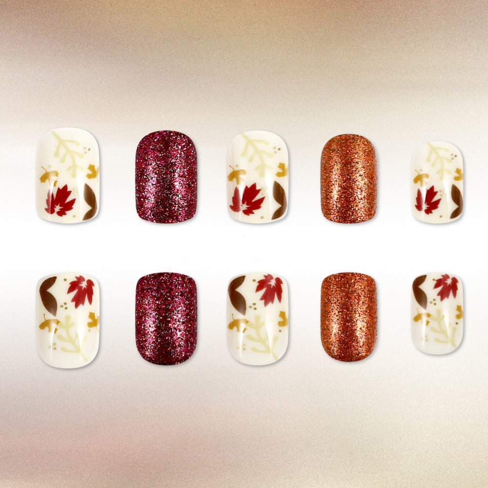 Seasonal Autumn-Themed Press-On Nail Art Stornfield