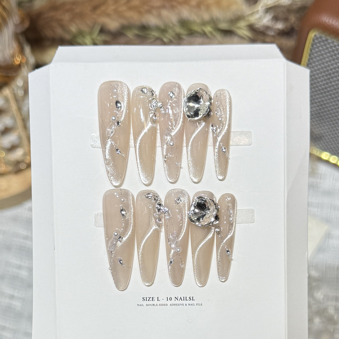 Artistic Stiletto Press-On Nail Set with Crystal Accents Stornfield