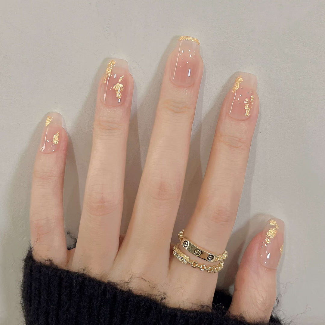 Decorative Press-On Nail Art Set with Golden Accents