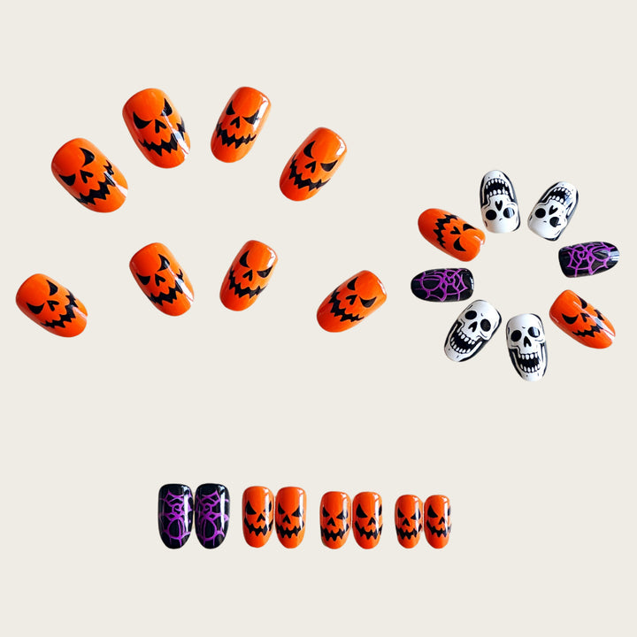 Halloween Artificial Nails in Creative Pumpkin and Skull Design Stornfield