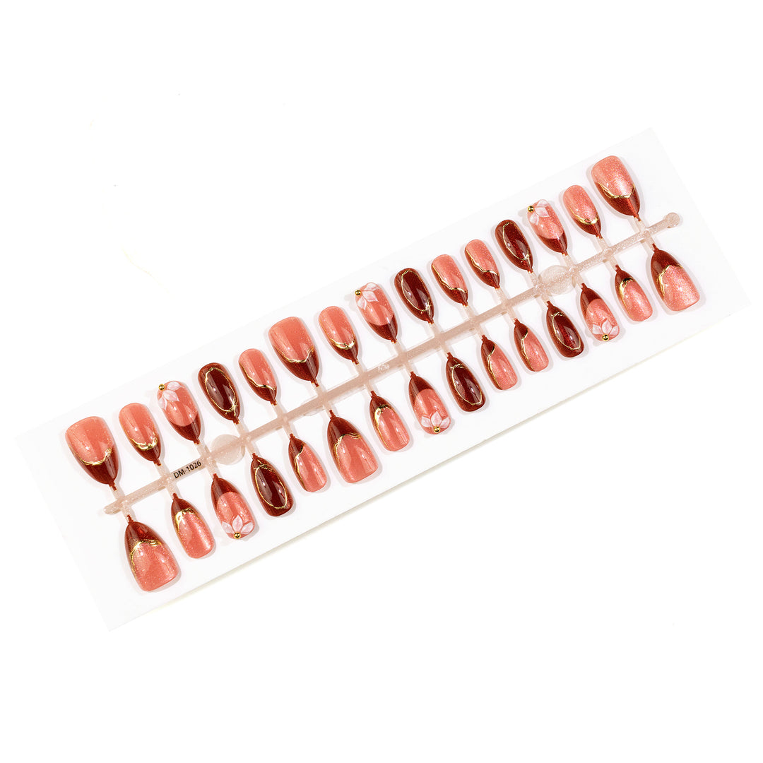 Elegant Artistic Press-On Nail Set with Gold Accents Stornfield