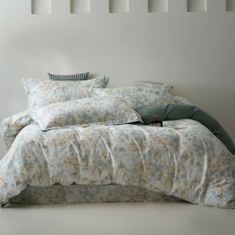 Bedding set made of cotton percale with geometric check pattern, breathable and easy to iron