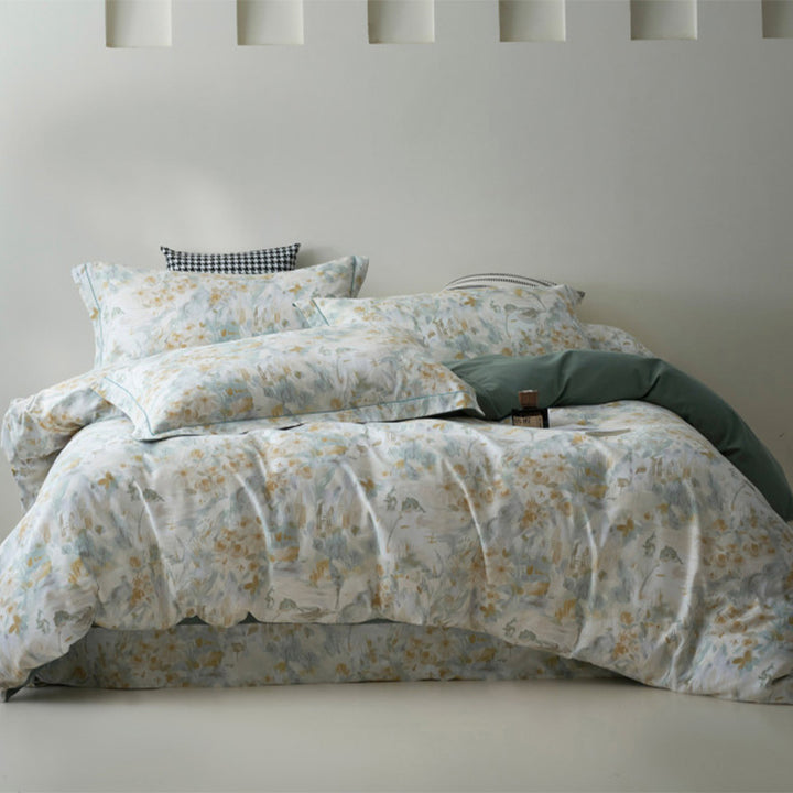 Bedding set made of cotton percale with geometric check pattern, breathable and easy to iron