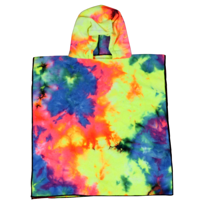 Women's Fleece Poncho with Hood and Colorful Tie-Dye Design Stornfield