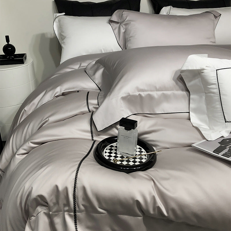 Luxury Satin Duvet Cover Set with Piped Edge and Hypoallergenic Microfiber