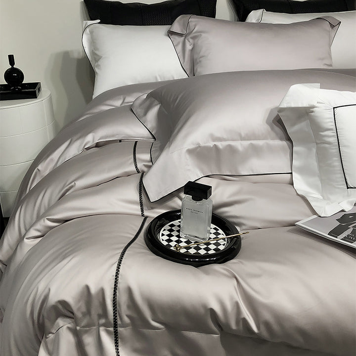 Luxury Satin Duvet Cover Set with Piped Edge and Hypoallergenic Microfiber