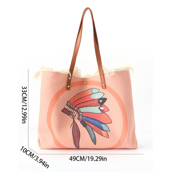 Beach bag with floral pattern and fringes Stornfield