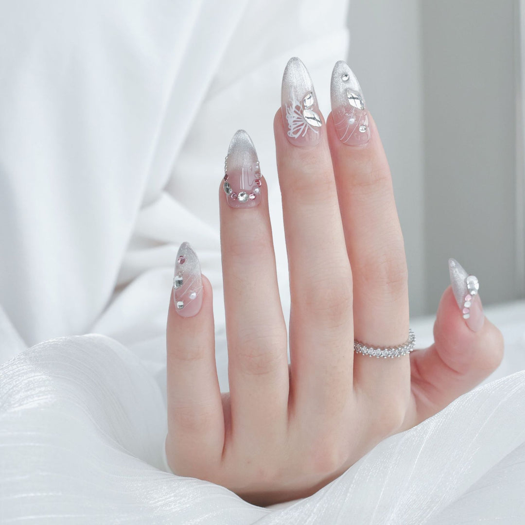 Handcrafted Press-On Nails with Rhinestone Accents