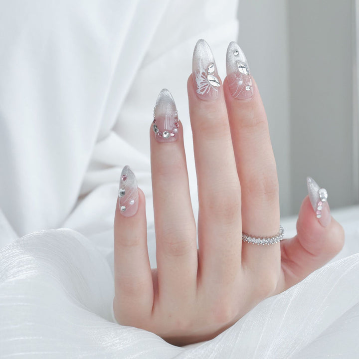 Handcrafted Press-On Nails with Rhinestone Accents