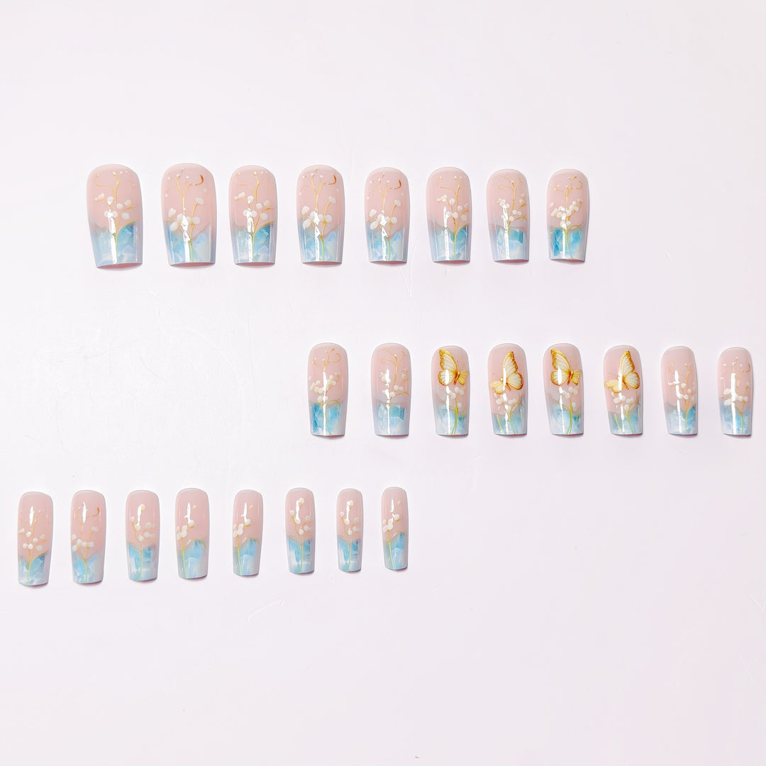 Artificial nails with elegant flower and butterfly design Stornfield