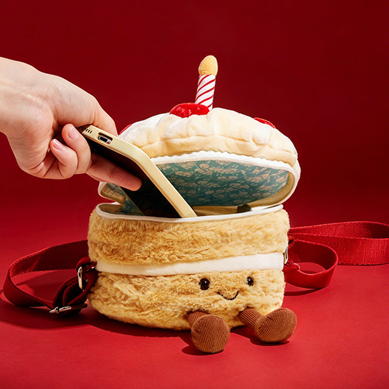 Plush Layered Cake Crossbody Bag with Strawberry Appliques & Candle Topper Stornfield