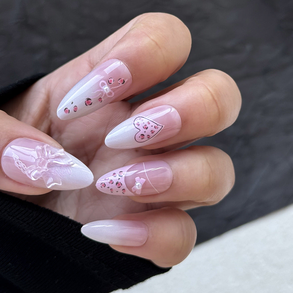 Artistic Heart-Embellished Press-On Nail Set Stornfield