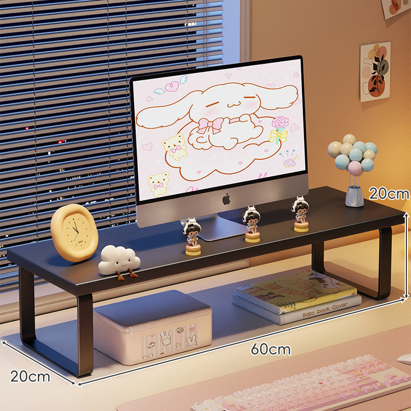Low-Profile Wooden Monitor Riser with Metal Legs and Under-Shelf Storage