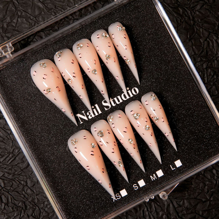 Stiletto Press-On Nail Set with Crystal Embellishments