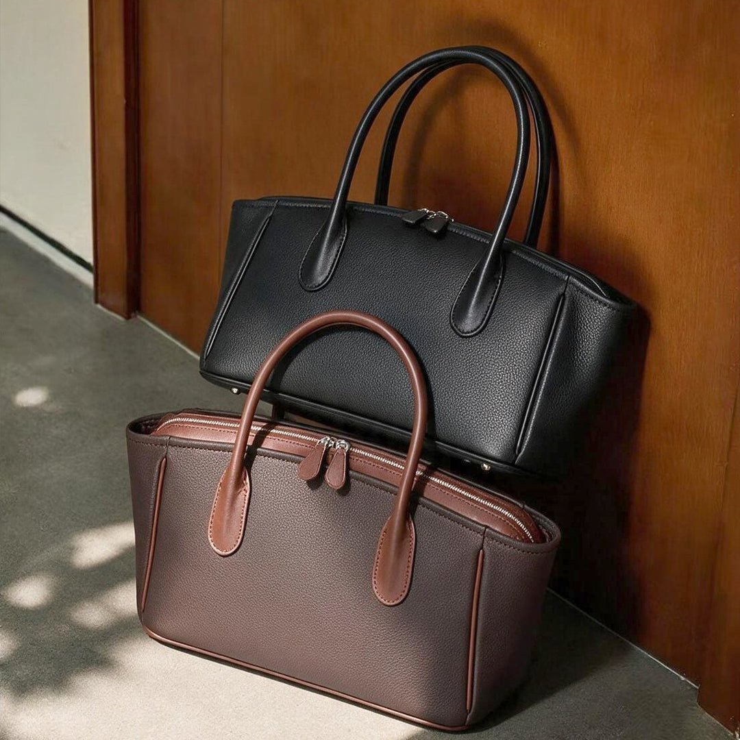 Compact Structured Tote Satchel with Dual Rounded Handles and Removable Shoulder Strap