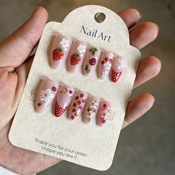 Whimsical Strawberry-Themed Press-On Nails Stornfield