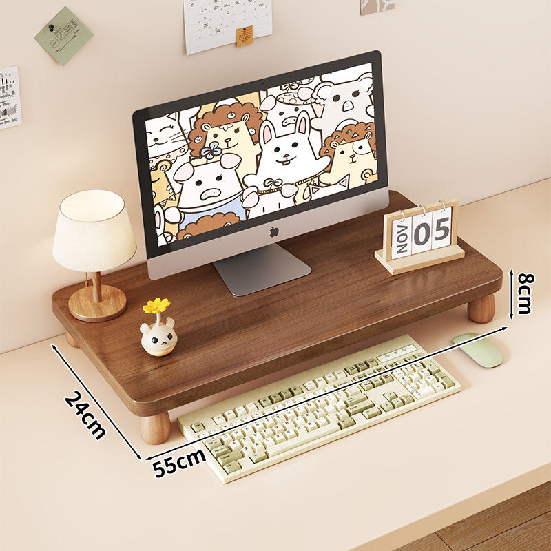 Solid Wood Monitor Riser with Tiered Desk Organizer and Cable Management