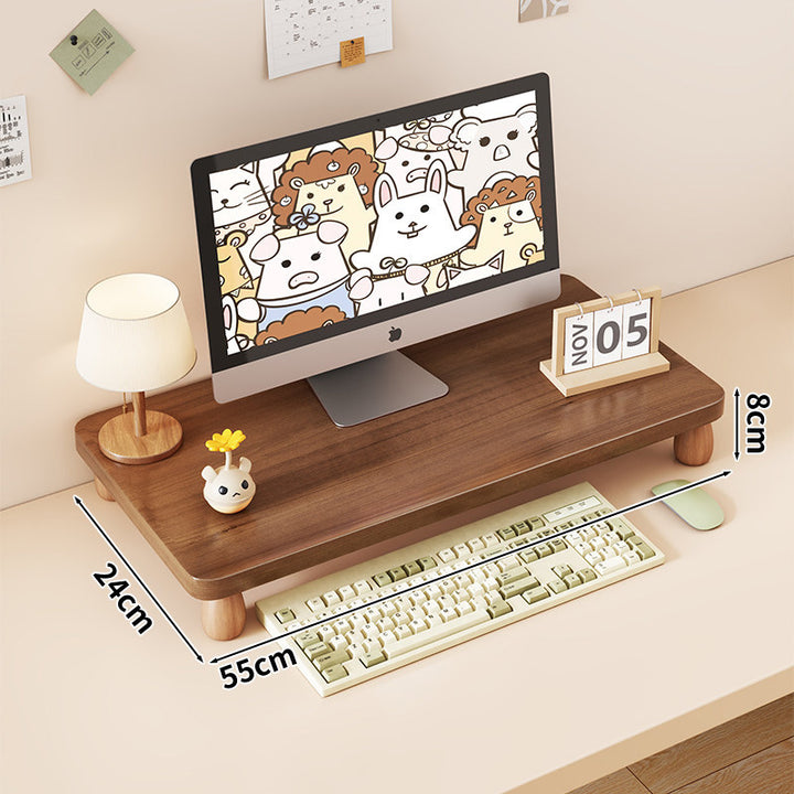 Solid Wood Monitor Riser with Tiered Desk Organizer and Cable Management