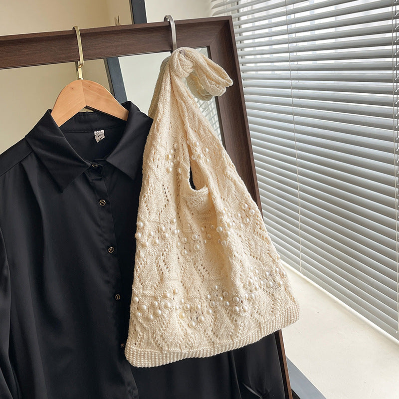 Handcrafted Embellished Knit Tote Bag