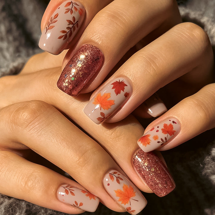 Decorative Autumn-Themed Press-On Nails Stornfield