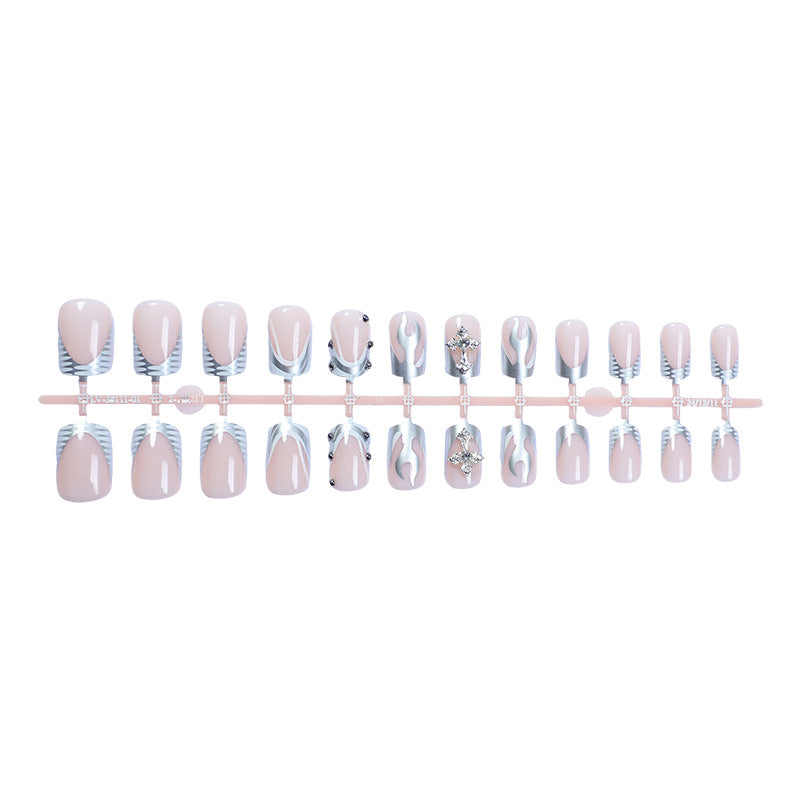 Decorative Press-On Nail Art Set with Stylish Marble and Gem Accents Stornfield