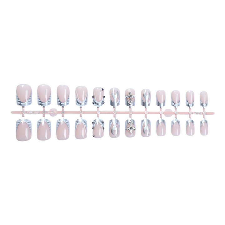 Decorative Press-On Nail Art Set with Stylish Marble and Gem Accents Stornfield