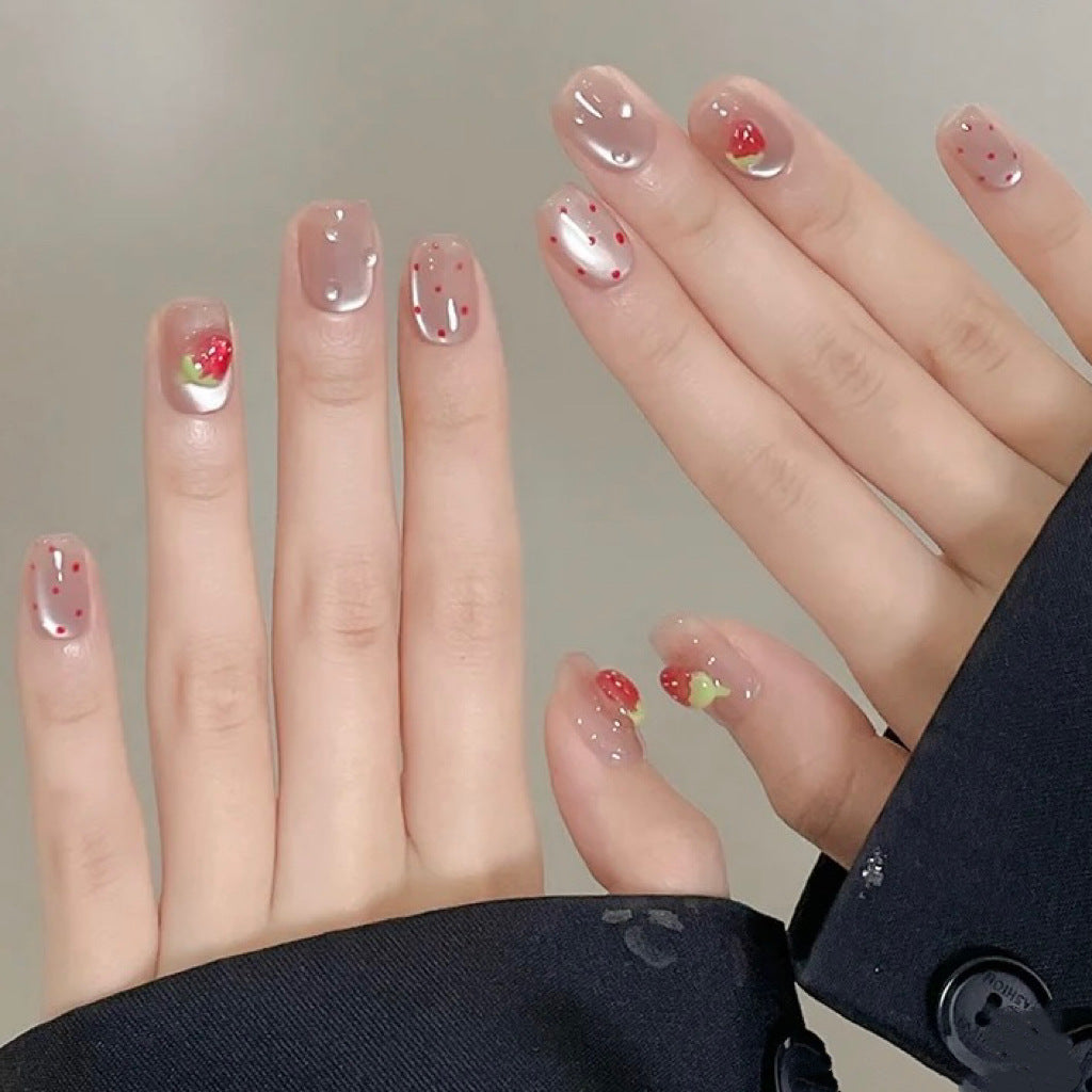 Strawberry-Themed Press-On Nail Art Set