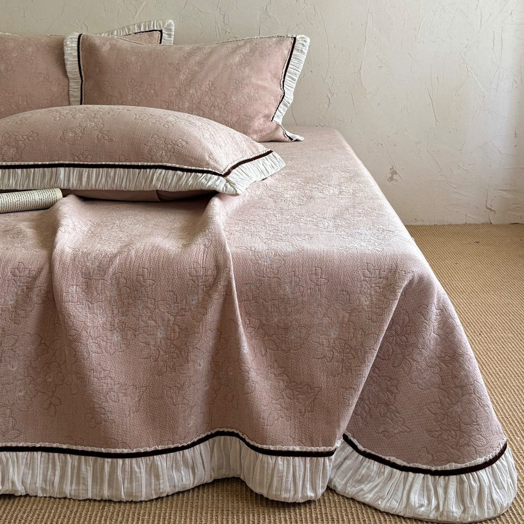 Quilted Ruffle-Trim Bedspread and Pillow Sham Set