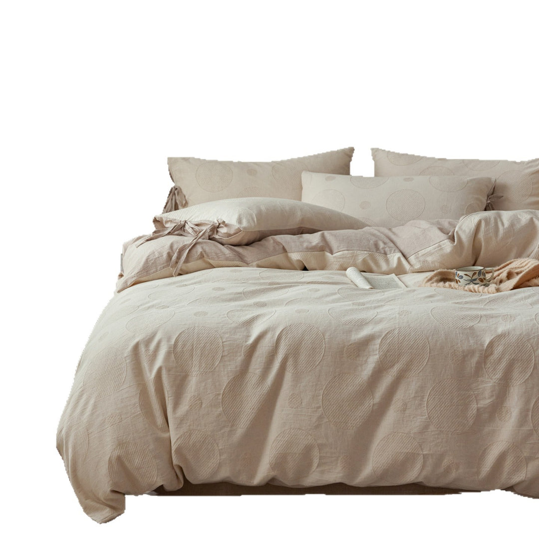 Reversible Washed Cotton-Linen Textured Duvet Cover Set with Tie-Closure Pillow Shams
