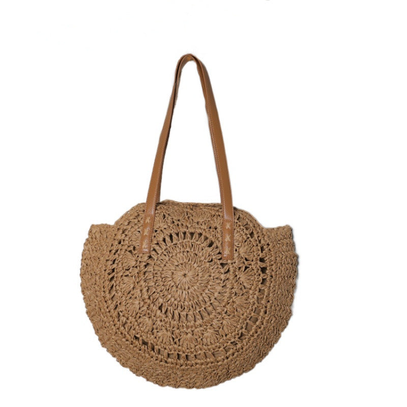 Basket bag with leather handles and colorful design Stornfield
