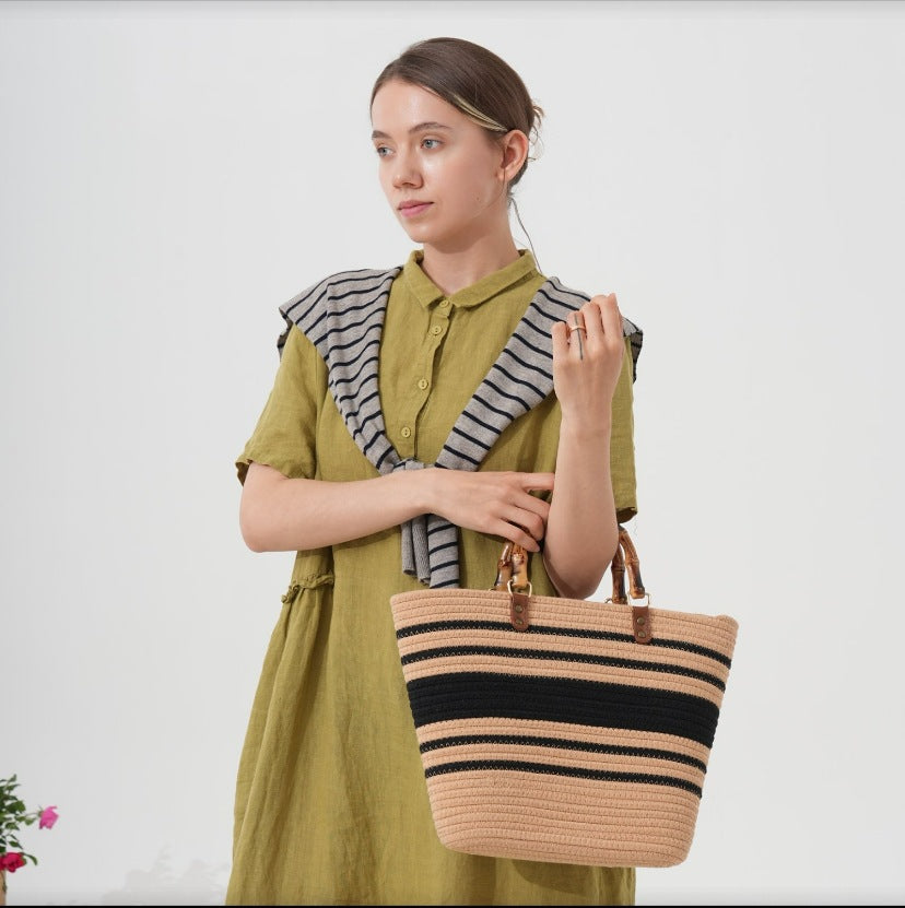 Large beach bag with bamboo handles Stornfield