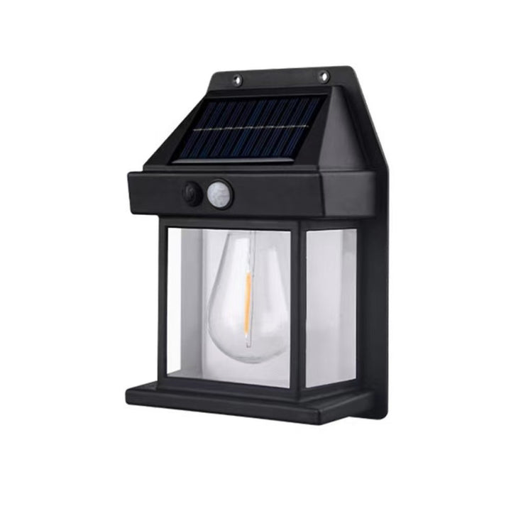 LED Solar Wall Lantern With PIR Motion Sensor And Clear Glass Panels Stornfield
