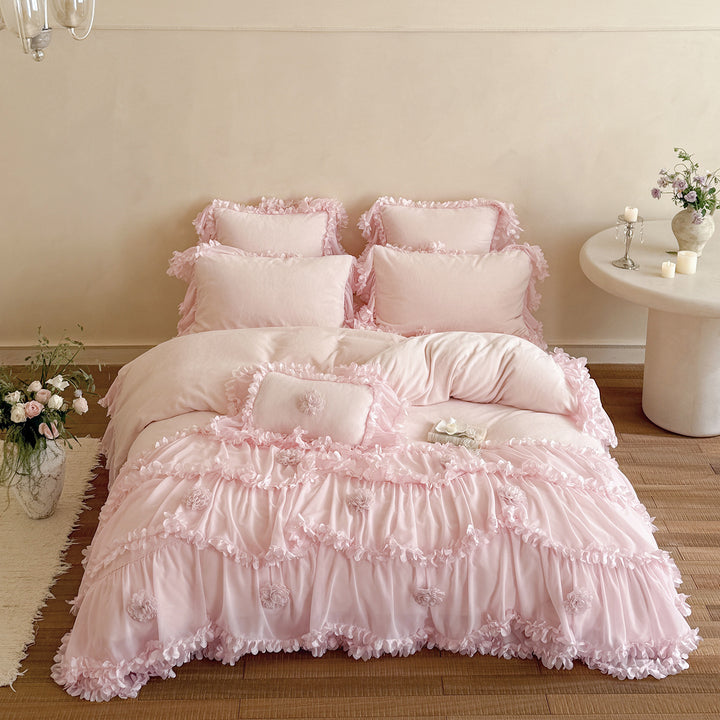 Ruffled Romantic Floral Duvet Cover Bedding Set