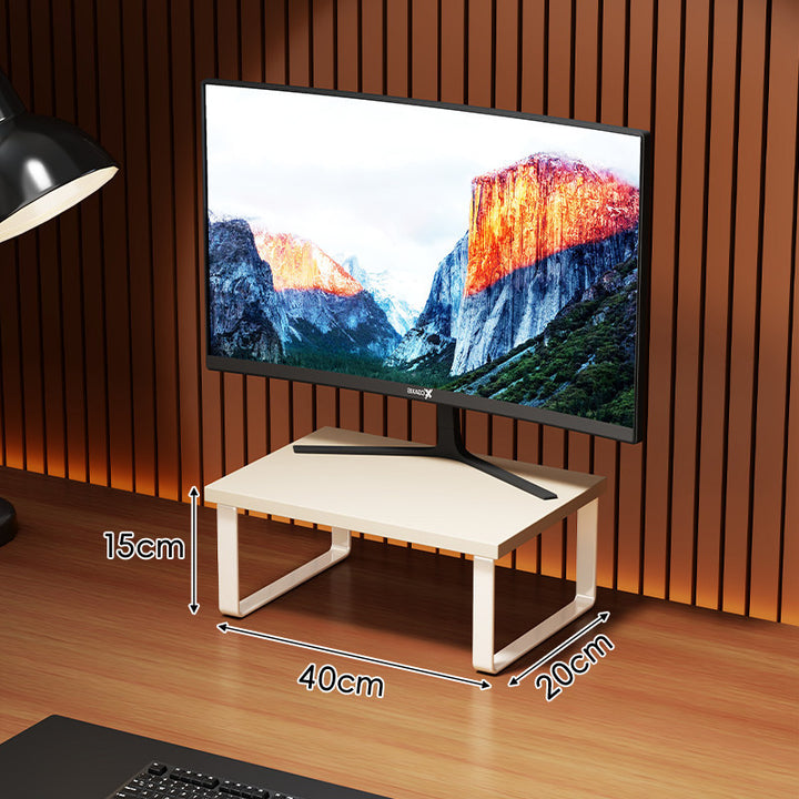 Elevated Wooden-Top Metal Monitor Stand with Under-Storage Shelf