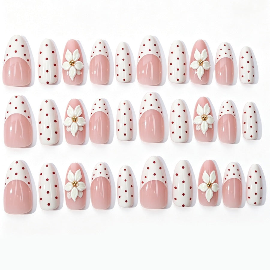 Art nail set with delicate flower and dot elements Stornfield