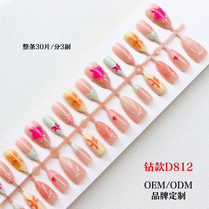 Artistic Press-On Nail Set with Tropical Theme Stornfield